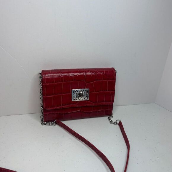 Brighton Lipstick Red Croc Leather Crossbody Bag Womens Chain Designer Purse - Picture 5 of 12